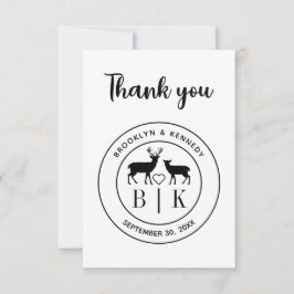 鹿のモノグラム　素朴なカントリーウェディング　新郎新婦の名前 サンキューカード
