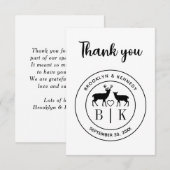 鹿のモノグラム　素朴なカントリーウェディング　新郎新婦の名前 サンキューカード (正面/裏面)