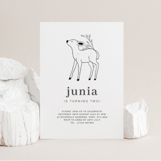 鹿のライン描き 誕生日招待状 招待状
