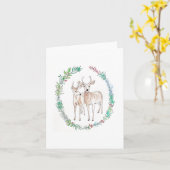 鹿のリースの折りたたみ式グリーティングカード カード (黄色い花)