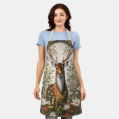 鹿の中にデイジー花 エプロン (着用した状態)