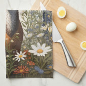 鹿の中にデイジー花 キッチンタオル (四つ折り)