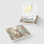 鹿の中にデイジー花 ストーンコースター (横)