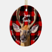 鹿の写真 – クラシック赤と黒の格子模様 セラミックオーナメント (右)