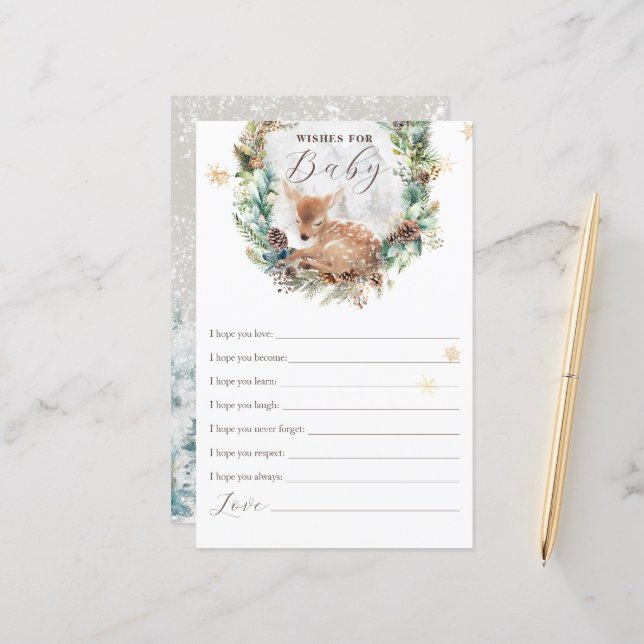 鹿の冬の森が赤ちゃんのシャワーゲームを願う (正面/裏面インサイチュ)