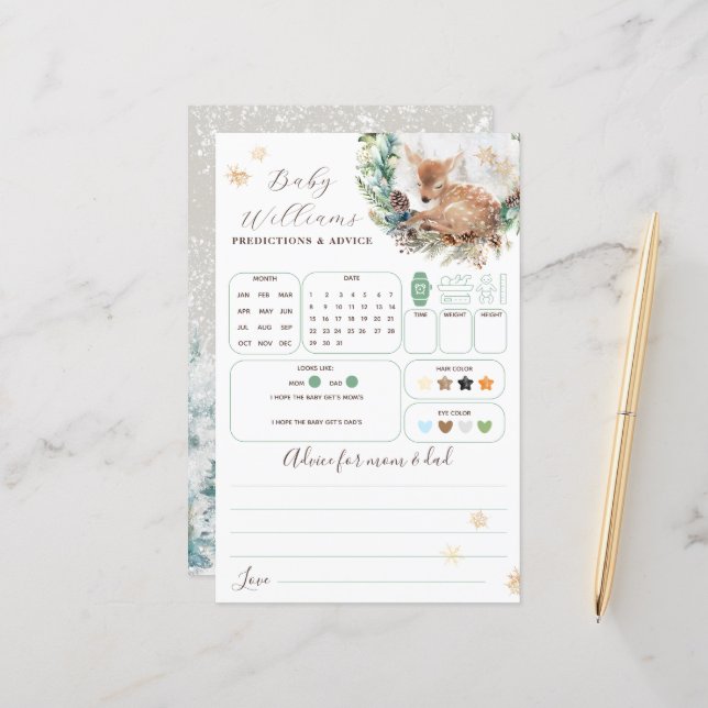 鹿の冬の森の寒さ屋外ベビシャワーゲーム (正面/裏面インサイチュ)