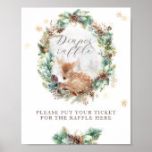 鹿の冬の森の赤ちゃんシャワーおむつラッフル ポスター (正面)