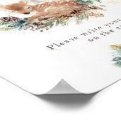 鹿の冬の森の赤ちゃんシャワーカスタムの看板 ポスター (角)