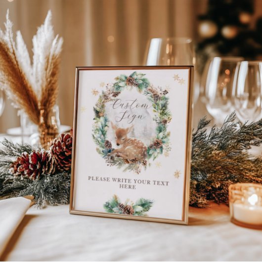 鹿の冬の森の赤ちゃんシャワーカスタムの看板 ポスター