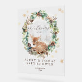 鹿の冬の森林コールド外の赤ちゃんシャワー アクリルサイン (傾斜)