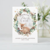 鹿の冬の森林コールド外の赤ちゃんシャワー サンキューカード (スタンド正面)