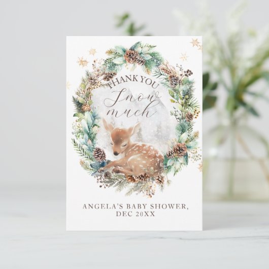 鹿の冬の森林コールド外の赤ちゃんシャワー サンキューカード (スタンド正面)