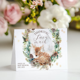 鹿の冬の森林コールド外の赤ちゃんシャワー サンキューカード