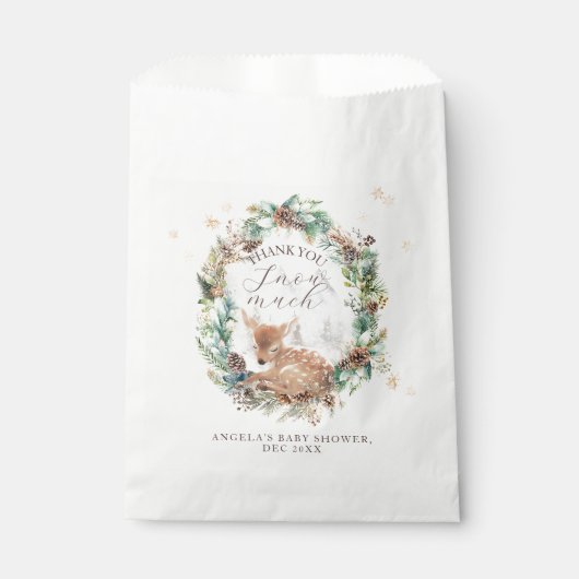 鹿の冬の森林コールド外の赤ちゃんシャワー フェイバーバッグ (正面)