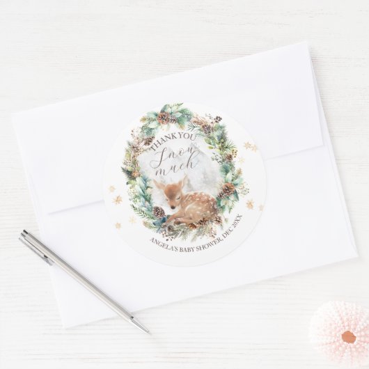 鹿の冬の森林コールド外の赤ちゃんシャワー ラウンドシール (封筒)