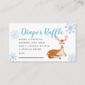 鹿の冬の赤ちゃんシャワーブルーおむつラッフルチケット エンクロージャーカード (正面)
