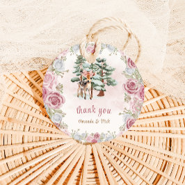 鹿の冬の赤ちゃん女の子シャワーピンクありがとう フェイバータグ