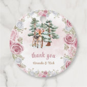 鹿の冬の赤ちゃん女の子シャワーピンクありがとう フェイバータグ (正面)