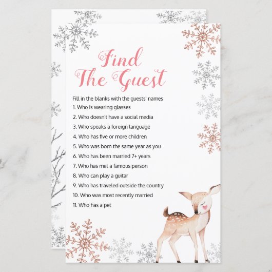 鹿の冬の雪の結晶がゲストゲームを見つける (正面/裏面)