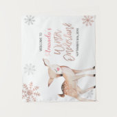 鹿の冬の雪片ワンダーランドウェルカムサイン タペストリー (正面)