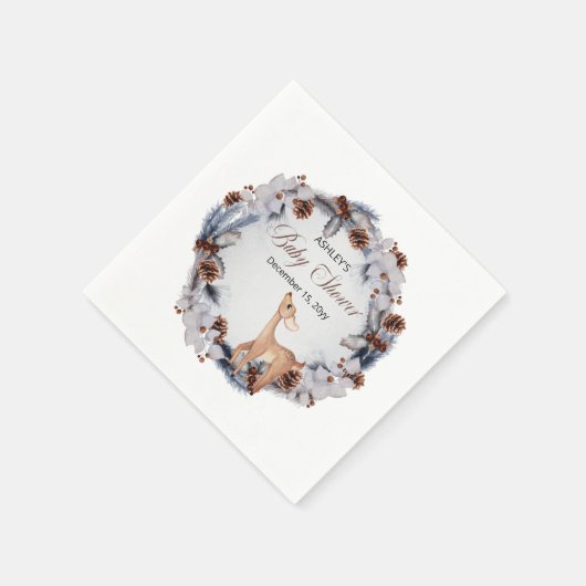 鹿の冬素朴のフローラ赤ちゃんシャワー スタンダードカクテルナプキン (角)