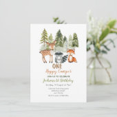 鹿の動物の冒険キャンパーの誕生日の招待 招待状 (スタンド正面)