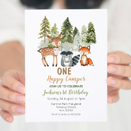 鹿の動物の冒険キャンパーの誕生日の招待 招待状