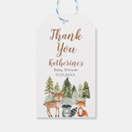 鹿の動物の冒険キャンパーベイビーシャワーありがとう ギフトタグ (裏面)