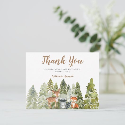 鹿の動物の冒険キャンパーベビーシャワー サンキューカード (スタンド正面)