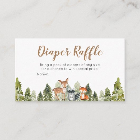 鹿の動物の冒険ベビーシャワーおむつラッフル エンクロージャーカード (正面)