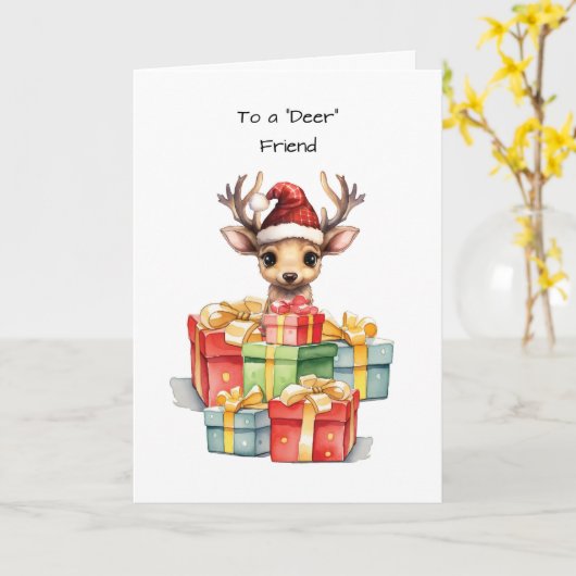 鹿の友人かわいいクリスマスの愛の山 カード (黄色い花)