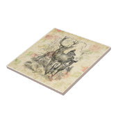 鹿の図解入りの、写真付きのフローラスクリプト タイル (側面)