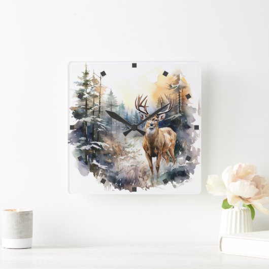 鹿の壁時計 スクエア壁時計 (ホーム)