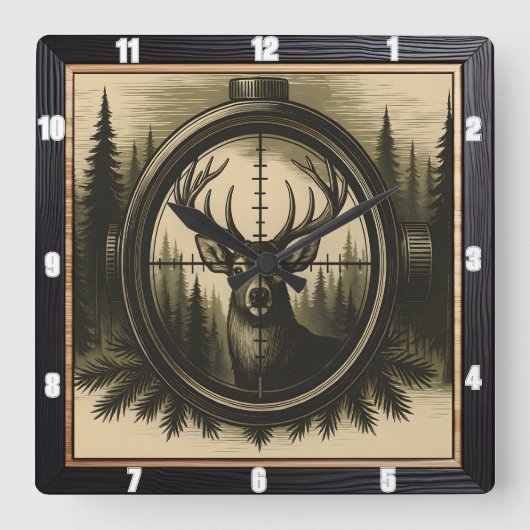 鹿の威厳のある範囲の森 スクエア壁時計 (正面)