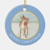 鹿の子鹿と鳥のヴィンテージの画像 セラミックオーナメント (正面)
