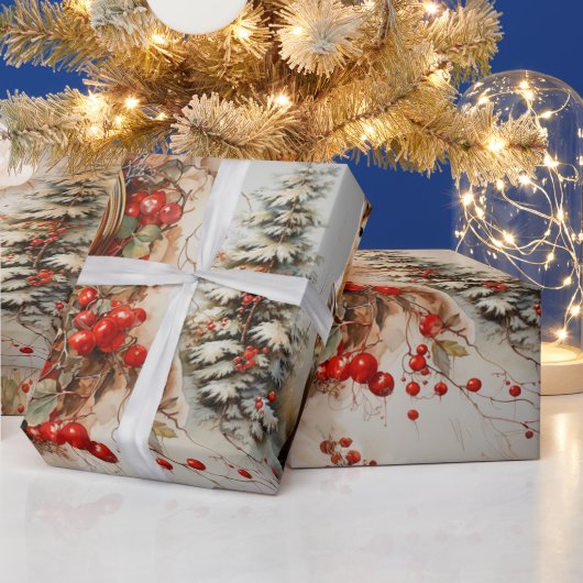 鹿の子鹿の教会時計のクリスマス ラッピングペーパー (クリスマス)