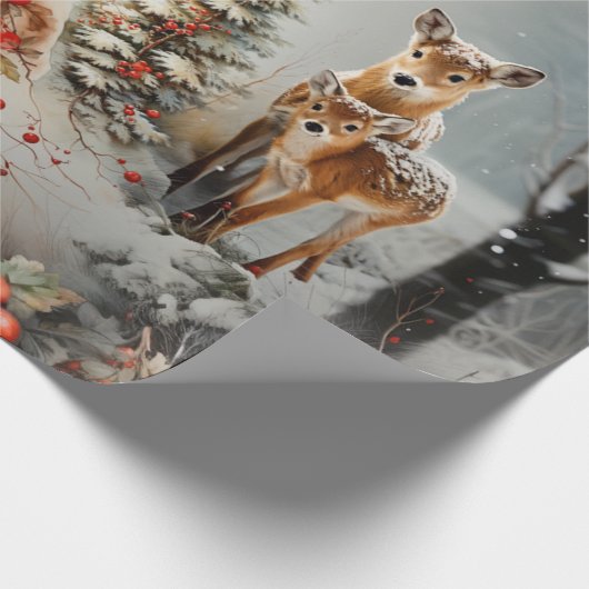 鹿の子鹿の教会時計のクリスマス ラッピングペーパー (角)