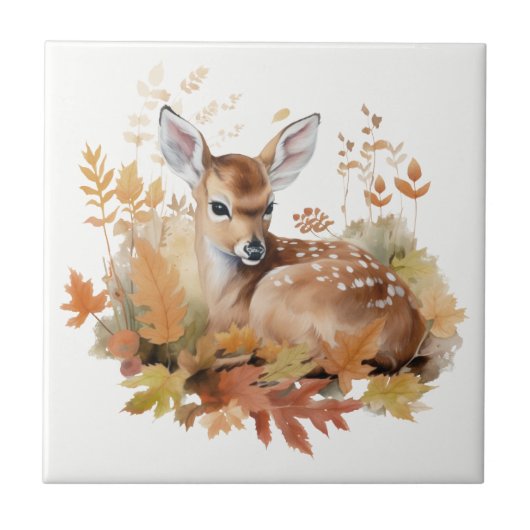 鹿の子鹿紅葉 タイル (正面)
