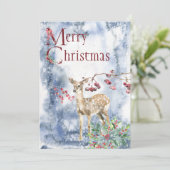 鹿の子鹿、果実と鳥のクリスマスカーモダンド シーズンカード (スタンド正面)