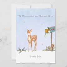 鹿の宗教的カードで冬の景色