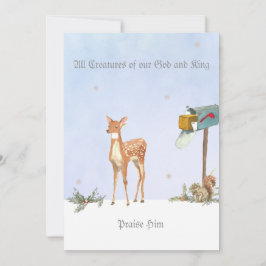 鹿の宗教的カードで冬の景色 シーズンカード