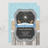 鹿の小さなスノーフレーク冬の赤ちゃんシャワー 招待状 (正面/裏面)