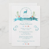 鹿の小さなバック水の色のバナー赤ちゃんシャワー 招待状 (正面/裏面)