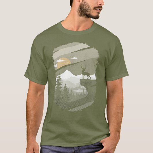 鹿の山の森の男性へ少年 Tシャツ (正面)