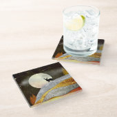 鹿の月の風景 ガラスコースター (アングル)