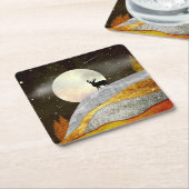 鹿の月の風景 スクエアペーパーコースター (アングル)