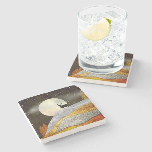 鹿の月の風景 ストーンコースター (横)