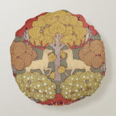 鹿の木、リス、鳥、ローワンベリーアールヌーボー ラウンドクッション (裏面)