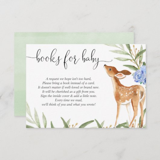 鹿の本のリクエスト男の子のシャワー本の挿入 エンクロージャーカード (正面/裏面)