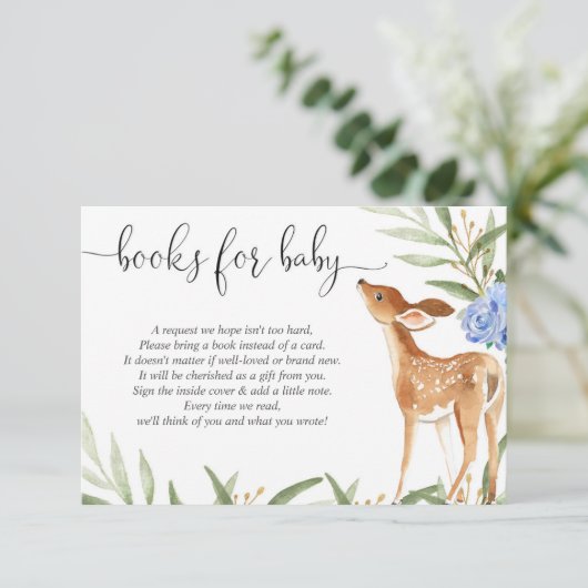 鹿の本のリクエスト男の子のシャワー本の挿入 エンクロージャーカード (スタンド正面)